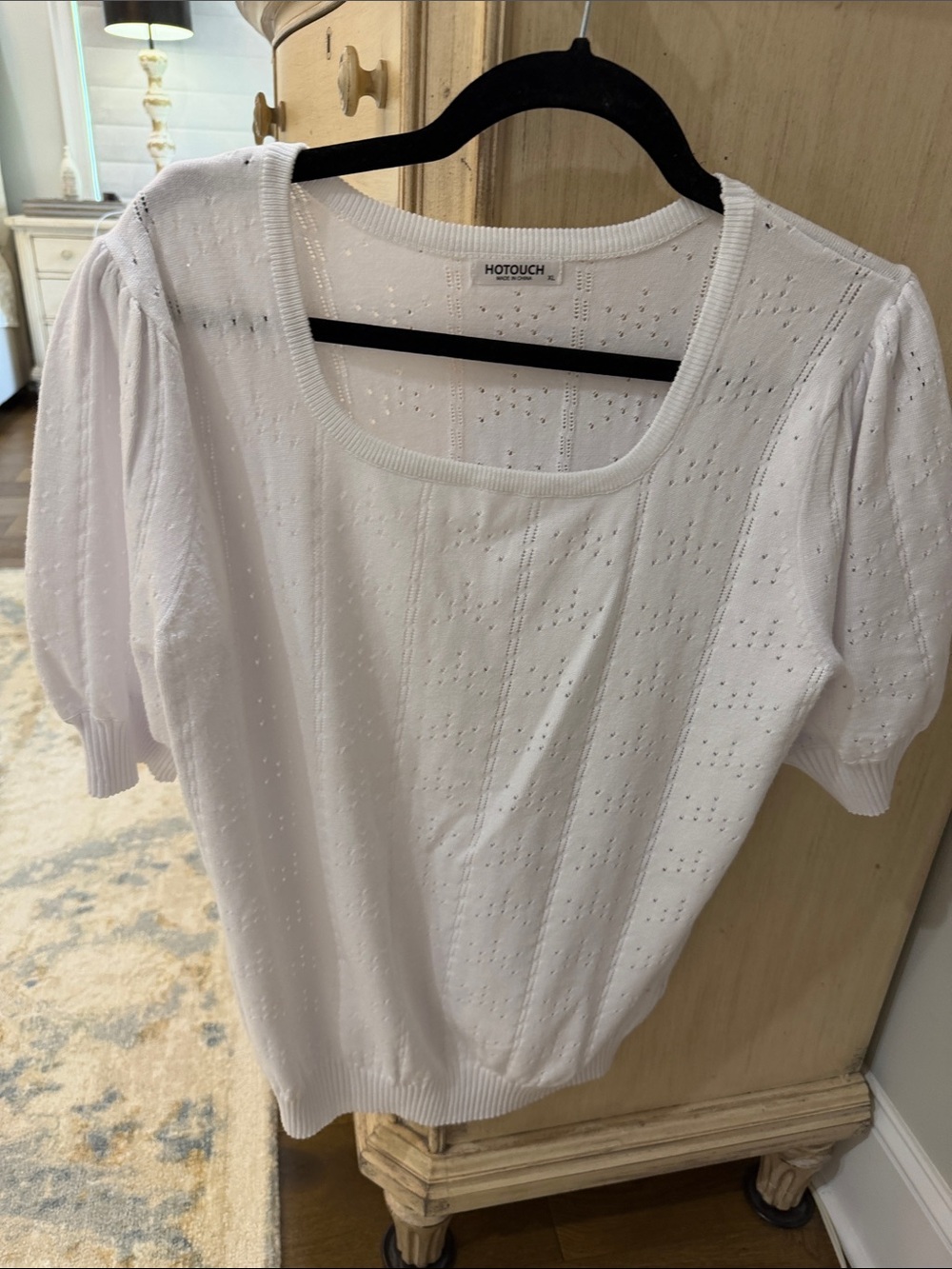 Hotouch White Short-Sleeve Eyelet Knit Top